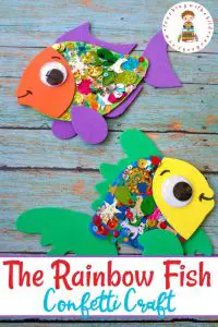 This cute, confetti-covered rainbow fish craft is a great follow-up activity after you read The Rainbow Fish by Marcus Pfister.