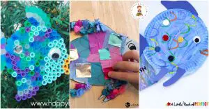 These Rainbow Fish crafts for kids work on fine motor skills, creativity, hand-eye coordination, and much more! Perfect for preschool through grade 2.