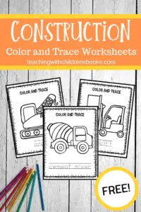 This set of Goodnight Goodnight Construction Site coloring pages is perfect for young readers! They can color the pictures and trace the words. 