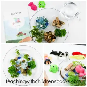 When you create this fun Fish is Fish sensory bin, your students will have an opportunity to reenact the story over and over again. 